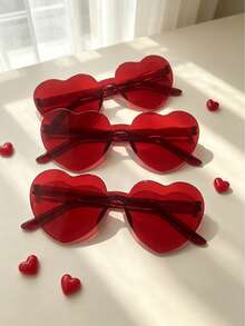 1/6 Transparent Red Frameless Heart Glasses Set Candy Color Party Decoration Glasses Women Dopamine Style Festival Photo Accessory - Multicolor - View 5