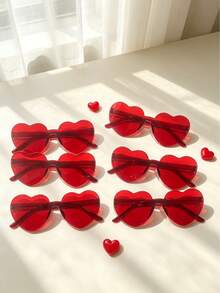 1/6 Transparent Red Frameless Heart Glasses Set Candy Color Party Decoration Glasses Women Dopamine Style Festival Photo Accessory - Multicolor - View 6
