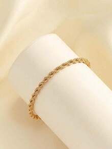1 Pc 18K Gold Plated Stainless Steel Rope Chain Bracelet, Classic Twist Chain For Men Women, Daily Wear Unisex Jewelry - Gold - View 5