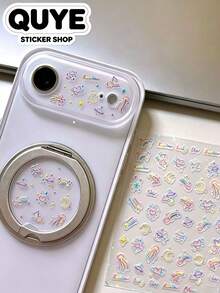 1 Set Of Transparent Decal Stickers, For Ipad, Stickers For Laptop, Scrapbook Stickers, Soft Hand‑Drawn Style, Dopamine Star Moon Rainbow Pattern, Delicate Low‑Saturation Decorative Decals, For Water Cup, Headset, Photo Paper Decoration - To2775 Planet - View 4