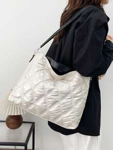 Premium Texture Large Capacity New Fashion Autumn/Winter Padded Shoulder Bag Commuter Casual Tote Bag - White - View 4