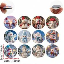 12pcs/Set Round Glass Santa Claus, Reindeer, Snowman Fridge Magnets, Fridge Magnets, Home Kitchen Decor Creative Fridge Magnets, Magnetic Fridge Magnets, Photo Information Stickers, Christmas Decoration - Style a - View 5