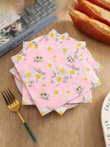 20pcs Daisy Print Plant Theme Party Disposable Paper Napkins, Colorful Table Napkins For Holiday Gathering, Restaurant Decoration - Printed - View 1