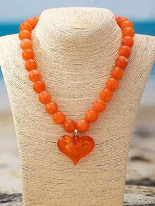 OABE 1pc Bohemian Style Festival Gift Multi-Color Beaded Necklace With Matching Heart Pendant, Suitable For Women - Heart Pendant Necklace - View 18