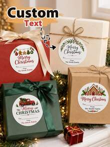 20-200pcs Custom Text Christmas Stickers, Personalized Holiday Labels Stickers, Festive Christmas Gift Wrap Decor, Customized Name Christmas Labels, Customizable Gift Packaging Stickers, Holiday Party Decor, Christmas Gift Accent, Gift Tags Stickers - Style F - View 1