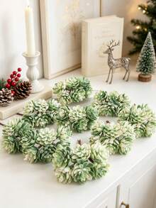 1pc 3.54 Inch Artificial Succulent Plant, Suitable For Home, Wedding, Holiday Decoration, Center Table Decoration, Christmas Decoration, Birthday Gifts, Holiday Party Accessories - White Green - View 2