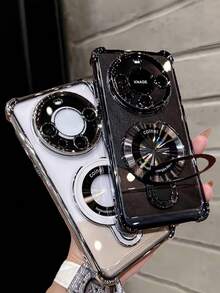 MewTrek Luxury Electroplated Transparent Black Phone Case With Ring Holder & Magnetic Stand, Rhinestone Studded Y2K Style, Shockproof, Summer New Fashion Silicone Soft Shell, Compatible With Samsung Galaxy S24 S25 Ultra FE A56 A16 4G 5G, Compatible With Xiaomi 14C, Compatible With Huawei Honor Reno , Unisex Y2K Style 2025 - Black - View 8