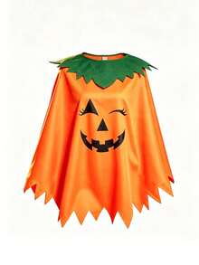 Halloween Pumpkin Cape With Green Leaf Collar And Jagged Hem, Holiday Party Cosplay Costume Shawl - Multicolor - View 5