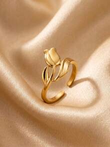 Tulip Shaped Stainless Steel Ring With Adjustable Opening, Suitable For Women's Daily Commuting, Dating, Party Dressing, Gift Giving, And Accessories - Multicolor - View 7