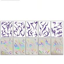 10 Sheets Irregular Claw Temporary Tattoo Stickers, Long-Lasting Easy To Apply And Remove, Self-Adhesive Purple Holographic Rainbow Neck Chest Body Tattoos For Rave Festival Goth Club Makeup - Purple - View 8