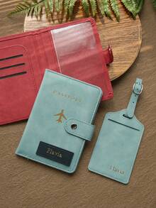 2pcs Personalized Passport Cover And Luggage Tag Set, Customized Gold Letter Suede Texture Buckle, Personalized Name Passport Cover - Multicolor - View 10