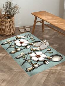 1/2pcs Vintage Diatomaceous Earth Mat, Floral Design Tableware, Super Absorbent, Non-Slip, Perfect For Bathroom, Kitchen And Dining Room, Quick Drying, Perfect Gift For Home Decor And Bathroom Mat, Holiday Gift! - Multicolor - View 6