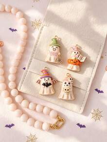 1pc Cute Mixed Style Ghost Halloween Enamel Pendant Witch Hat Skull Bat Ghost Stainless Steel Charm DIY Handmade Jewelry Craft Accessories - Multicolor - View 4