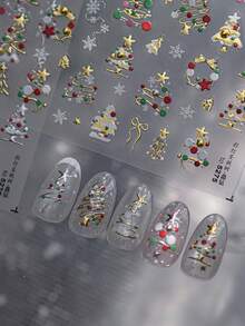 Christmas Nail Stickers Luxury Crystal Rhinestone Cartoon Bear Tree Apple Adhesive Backing Nail Art DIY New 3D Nail Decoration - Multicolor - View 1
