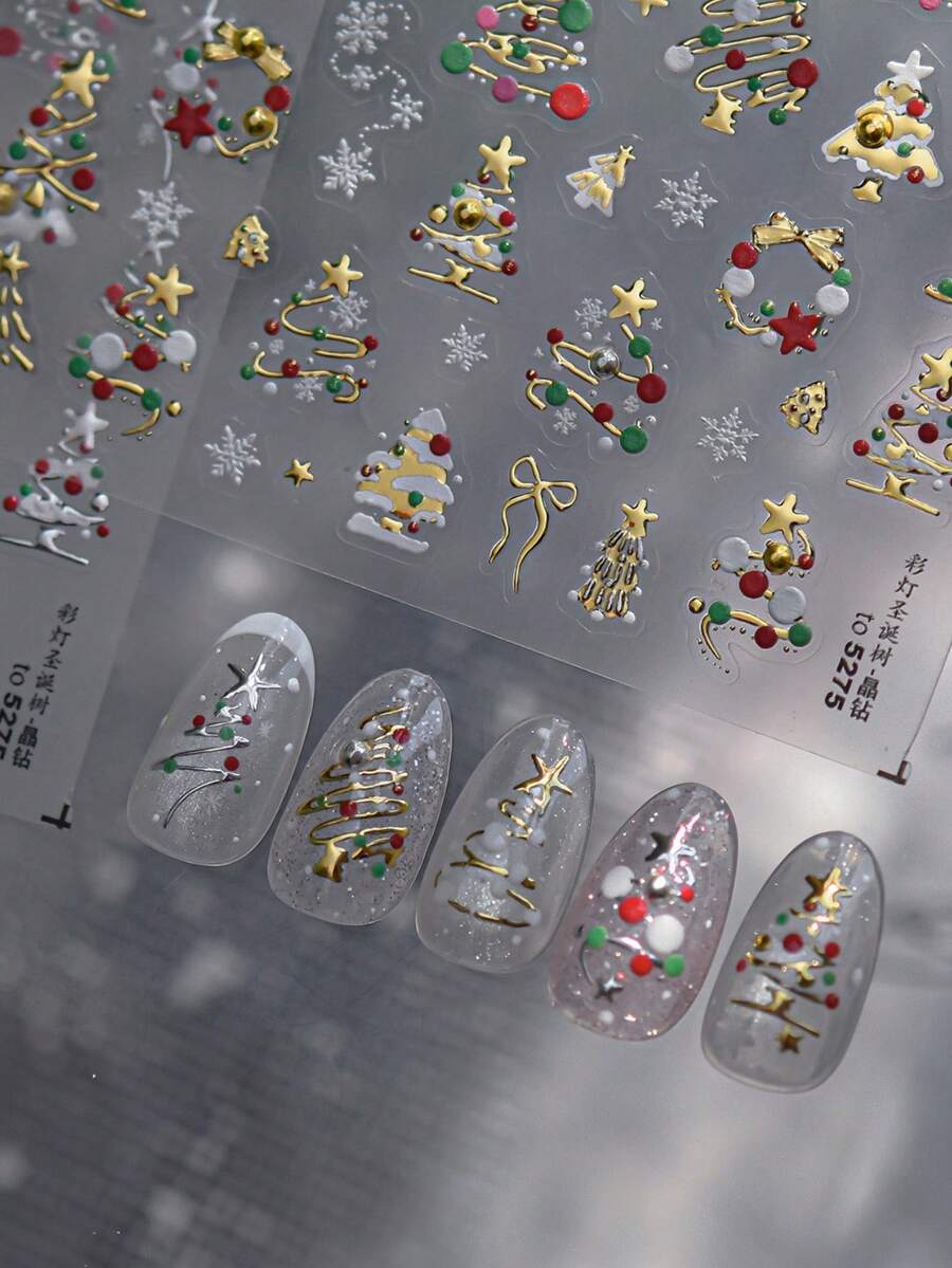 Christmas Nail Stickers Luxury Crystal Rhinestone Cartoon Bear Tree Apple Adhesive Backing Nail Art DIY New 3D Nail Decoration - Multicolor - View 1