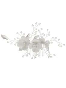 1pc Elegant White Flower Bridal Hair Comb Pearl Beaded Wedding Headpiece Hair Accessories For Bride - Multicolor - View 11
