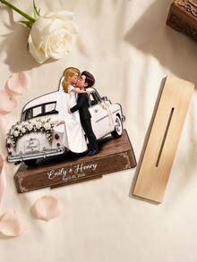 Personalized Name And Date Bride And Groom Car Figurine, Cartoon Portrait Wedding Couple Statue, Custom Appearance Keepsake For Newlyweds, Wedding Reception Decor, Bridal Shower Gift, Anniversary Gift For Couples, Romantic Home Display - Multicolor - View 5