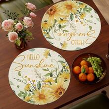 1/4/6pcs Autumn Collection Sun & Sunflower Hand-Painted Pattern Placemats, Suitable For Home Kitchen, Made Of Polyester Fiber, Kitchen Table Decoration, And Party Scene Decoration - Multicolor - View 5