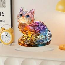 1pc Creative Cute Colorful Cat 2D Acrylic Desktop Ornament, Home Decor Prop For Living Room, Bedroom, Study, Suitable For Home And Living Room Holiday Decoration, Great Gift - Ornament - View 4