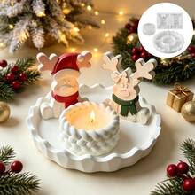 SILIKE LUFEI 3pcs Resin Silicone Mold Christmas Double Deer & Rope Candle Holder & Round Asymmetrical Tray Set Decor Mold, Suitable For Making Epoxy Resin, Plaster, Candle, Aromatherapy Products, Home Decor Display Silicone Mold - Silicone Mold - View 3