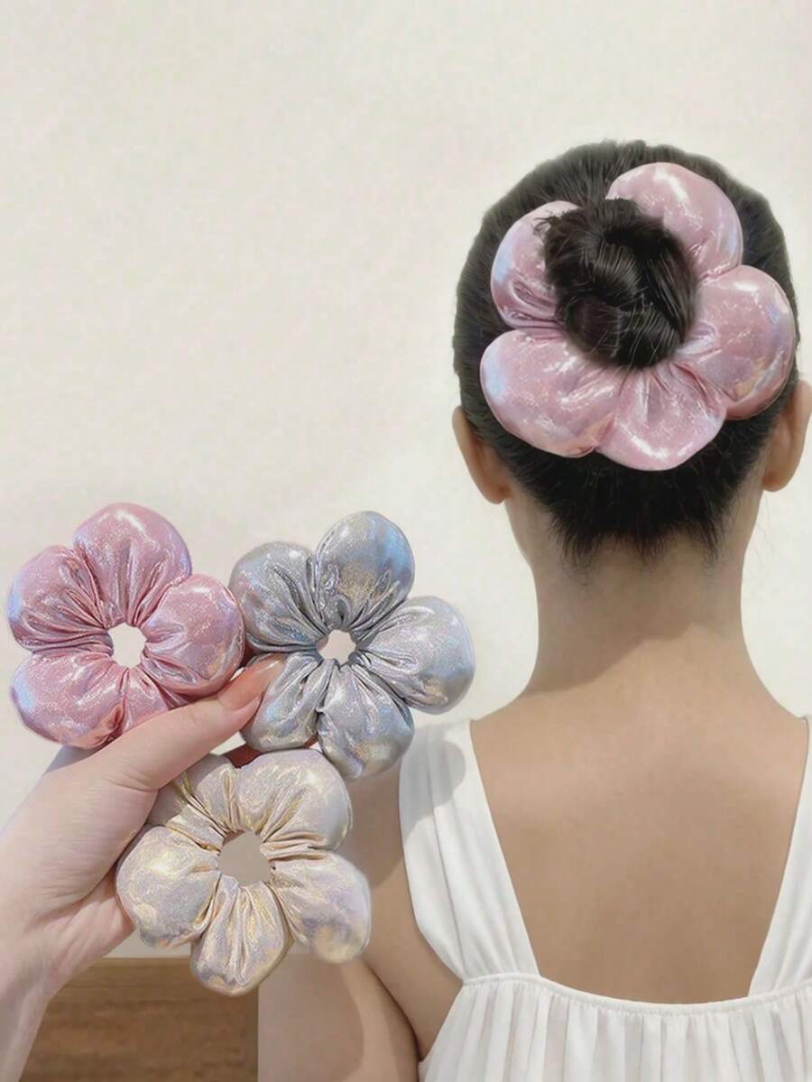 1pc Girl Bun Flower Hair Scrunchie Ponytail Decor Hair Accessory - Multicolor - View 1