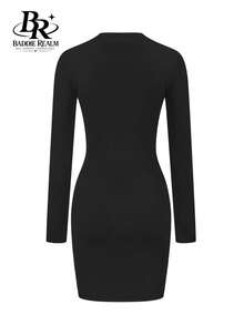 BADDIE REALM Women's Mini Bodycon Dress Keyhole Neckline Sexy Style For Daily Wear, Date Night And Clubbing - Black - View 10