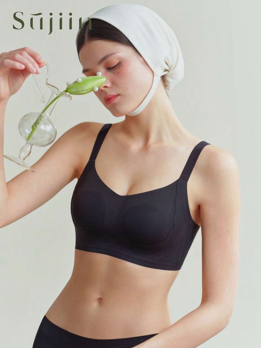 SUJIIN 女款聚乳果凍胸罩,無縫極簡風內衣,全罩式防下垂支撐,大尺碼 MX308 - 黑色 - 查看 1