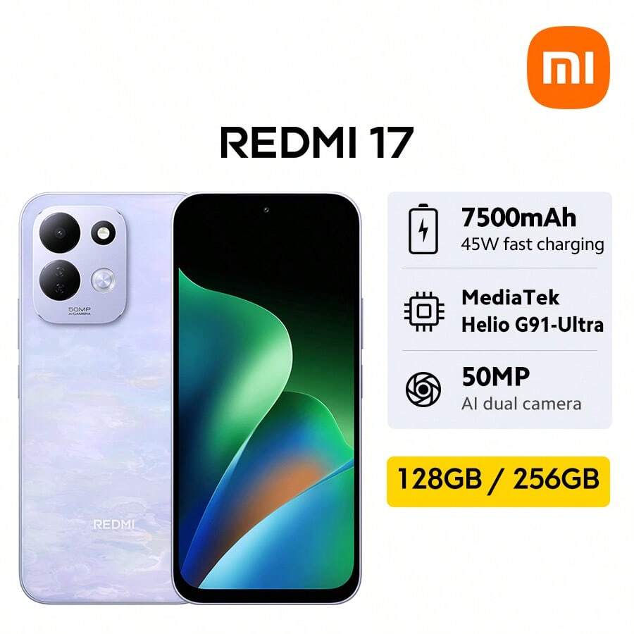 Xiaomi REDMI 17 全球版智慧型手機 NFC 7500mAh (Typ) 大電池 45W 快速充電 最高 22.5W 有線反向充電 6.9 吋沉浸式螢幕 動態 RGB 燈效 強大 MediaTek Helio G91-Ultra 50MP AI 雙鏡頭相機系統 - 紫色 - 查看 1