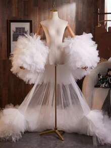 European & American Bridal Fashion High-End Versatile Long Shawl Wedding Dress - White - View 5