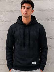 Men's Casual Versatile Solid Color Textured Sweatshirt - Black - View 1