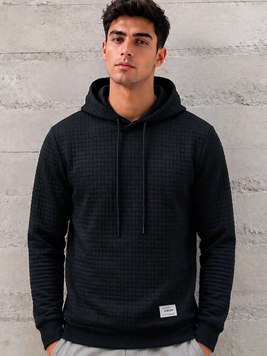 Men's Casual Versatile Solid Color Textured Sweatshirt - Black - View 1