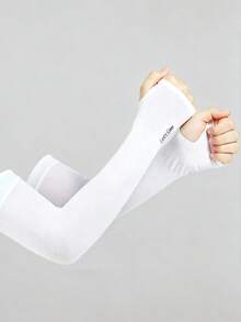 Mangas de Proteção Solar de Cor Sólida com Efeito Gelado, Adequadas para Proteção Solar dos Braços ao Dirigir Carro no Verão - Branco - Visão 3