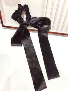 New Celebrity Style Extra Long Black Velvet Scrunchie Hair Accessory Vintage Internet Famous Bow Headband Hair Tie 1PC - Black - View 8