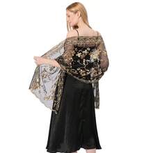 Sequin Floral Shawl Scarf, Women's Shiny Sheer Mesh Wedding Shawl, Suitable For Evening Gowns And Party Events - Multicolor - View 10