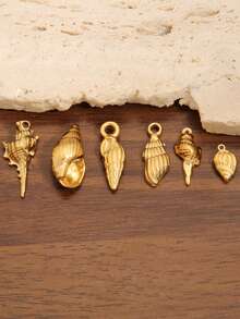 3 buah liontin temuan kerang laut stainless steel warna emas gaya fashion, charm kehidupan laut untuk membuat perhiasan DIY dan aksesori - liontin - View 3