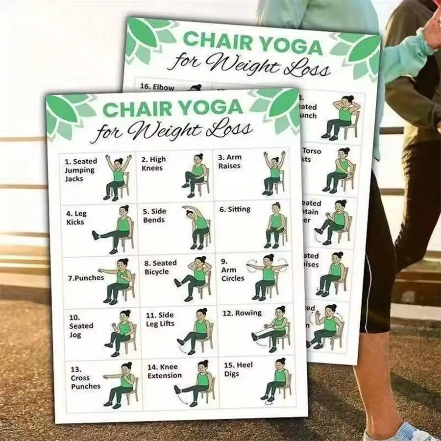 1 Set 2-Piece Chair Yoga Chart 30-Day Workout Plan, Chair Yoga Training Guide, Suitable For Seniors Beginners Dynamic Balance Flexibility - View 1