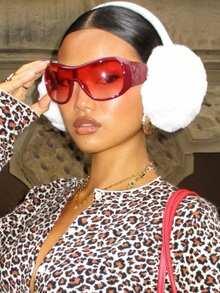 1pc Wraparound Face Mask With Personalized Y2K Integrated Fashion Glasses, Streetwear Style, Summer Beach Accessory For Women, Retro - Red - View 6