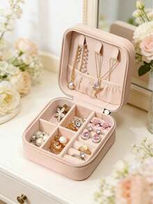 Cute Bow & Cherry Print Minimalist Jewelry Box, Portable Jewelry Storage Box, Summer Travel Jewelry Organizer For Earrings, Necklaces, Rings, Jewelry Display And Storage, Mini Jewelry Organizer, Large Capacity Jewelry Rack, Suitable For Earrings, Rings, Necklaces, Bracelets, Nail Art, Women's Gift Storage, Travel Essentials, Back To School Dorm Storage, Holiday Gift,Makeup Organizer,Room Decor - Multicolor - View 4