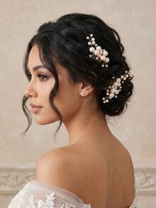 2pcs/Set Wedding Bride Pearl Hair Side Comb Rhinestone Hair Clips Pins Headpiece Vintage Hair Accessories Jewelry For Brides Bridesmaids - Gold - View 10