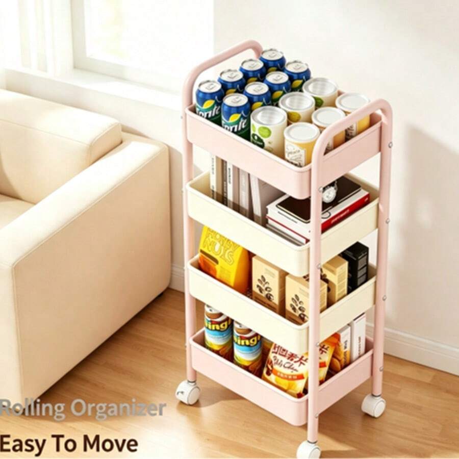 Multi-Layer Mobile Storage Cart With Wheels, Flexible Push And Pull Design, Large Capacity Tiered Storage, Suitable For Kitchen Spice Storage, Bedroom Clutter Organization, Bathroom Supplies Storage, Snack Storage, Multi-Functional Home Storage Organizer - Multicolor - View 1
