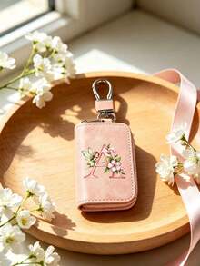Pink Zipper Key Pouch With Little Elf Flower Letter, Matte Leather, Functional Key Pouch Suitable For Car, Home And Office - Perfect For Graduation, Teacher's Day - Neutral Design, Travel Accessory, Elegant Jewelry, Premium Craftsmanship, Professional Accessory, Perfect Gift For Classmates And Friends, Realistic, Mini, Minimalist Style, Perfect Wedding And Holiday Gift Or Accessory For Women's Handbag, Keychain, Valentine's Day Gift, Ideal Choice For Graduation Ceremony And Teacher's Day - Multicolor - View 10