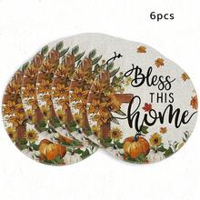 1/4/6pcs Autumn Collection Cross, Pumpkin Sunflower, Text Hand-Painted Pattern Placemats, Suitable For Home Kitchen, Made Of Polyester Fiber, Kitchen Table Decoration, And Party Scene Decoration - Multicolor - View 12