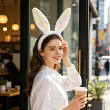 Plush Bunny Ear Headband, Shiny Iridescent Inner Ear Rabbit Hair Hoop, Easter Party Cosplay Costume Accessory, Photo Props For Holiday Decoration - View 1