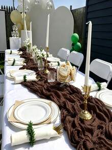 1/5pcs Brown Bohemian Style Cheesecloth Table Runner, Rustic Vintage Semi-Sheer Gauze Tablecloth Table Cover, Farmhouse Decor Minimalist Polyester Fiber Dining Table Decor Cloth, Suitable For Dining Table - brown - View 9