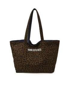 Leisure Retro Artistic Style Practical Texture Leopard Print Tote Bag, Letter Decoration Design, Reversible, Suitable For Commuting And Gatherings - Multicolor - View 7