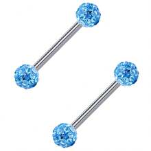 2Pcs Crystal Sparkle Ball Nipple Rings, 14G 316L Stainless Steel Straight Barbell Tongue Ring Stud For Women Daily Wear Y2K Sweet Colorful - Silver - View 39