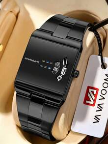VA VA VOOM Luxury Men's Square Colorful Rotating Second-Hand Watch, Digital Display, Stainless Steel Band, Vintage Brand Men's Waterproof Watch - Colorful Second Hand Rotating Style - View 14