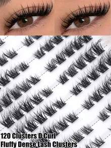 120 Clusters D Curl Fluffy Dense Lash Clusters, Wispy Voluminous Individual Lashes, Soft Segmented DIY Eyelash Extension Kit For Daily, Office, Dating, Party, Photoshoot & Clubbing - D - View 2
