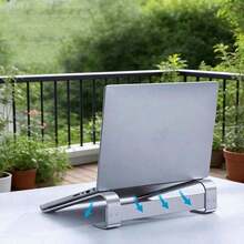 Large Capacity Heavy-Duty Aluminum Alloy Laptop Stand, Adjustable Height, Hollow Design For Heat Dissipation, Ergonomic Computer Riser For Home And Office, Compatible With MacBook, HP And All Series Laptops - Silver - View 3
