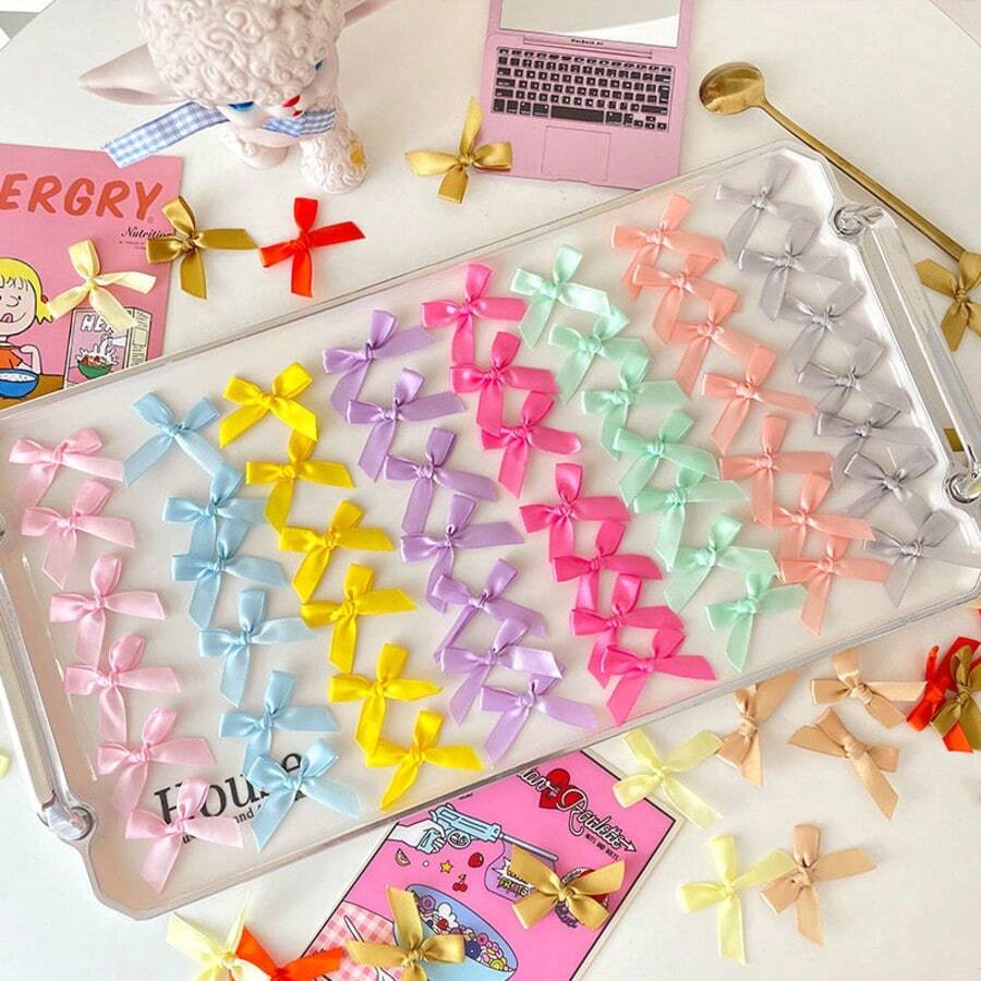 50pcs/Pack Colorful Ribbon Bows For Gift Packaging, Craft Cards, Hair Accessories, Jewelry Bows, Wedding Party Decor, Christmas Decor, Room Decor, Home Decor - View 1